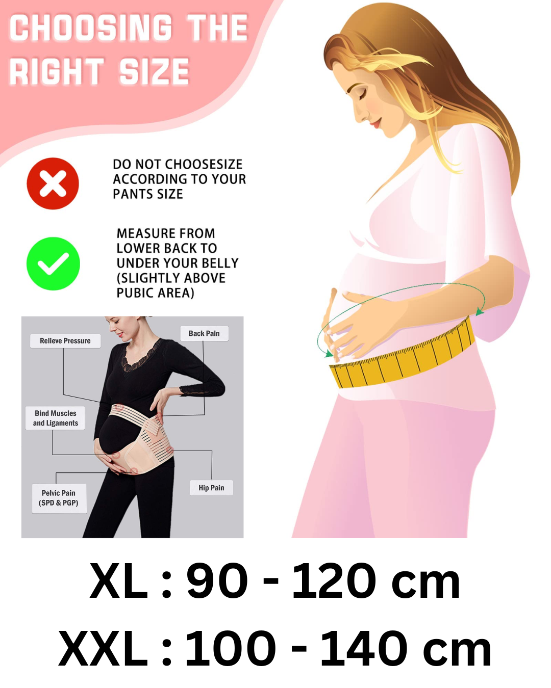 Pregnancy Support Belt - Light Pink - XXL