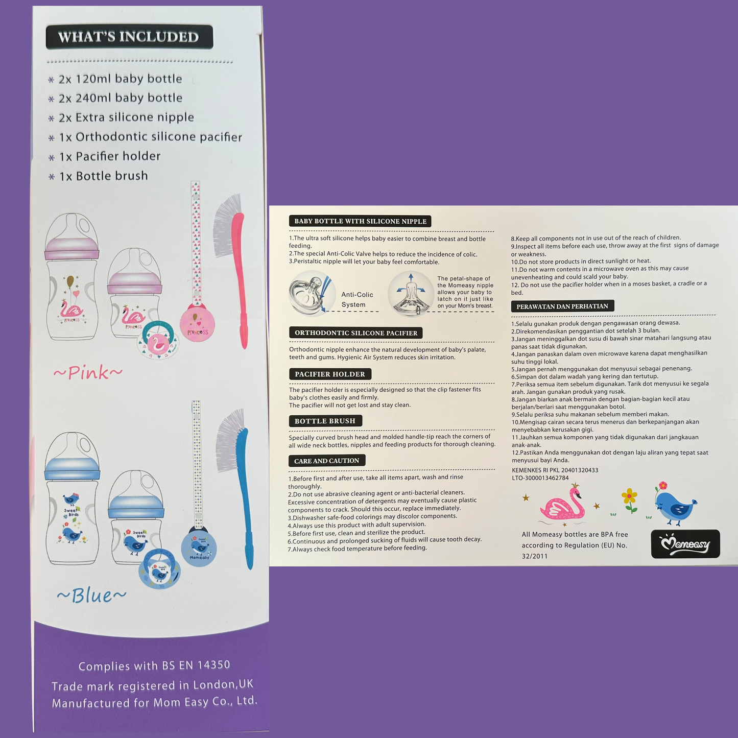 9-pieces - Comfort and Care - Baby Bottle Gift set - Small - Pink