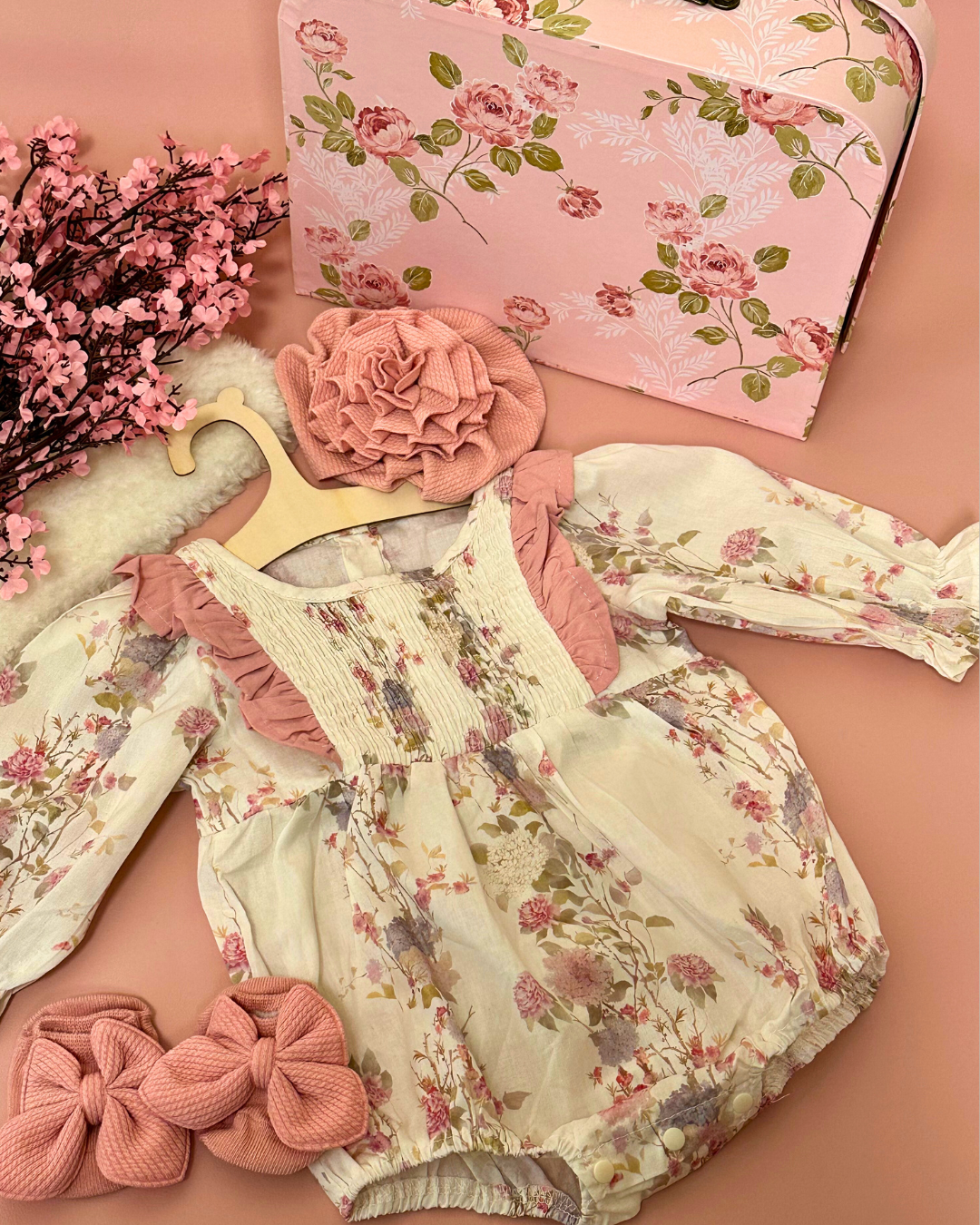 10-pieces-Baby Bloom Keepsake - Floral Ruffle Romper