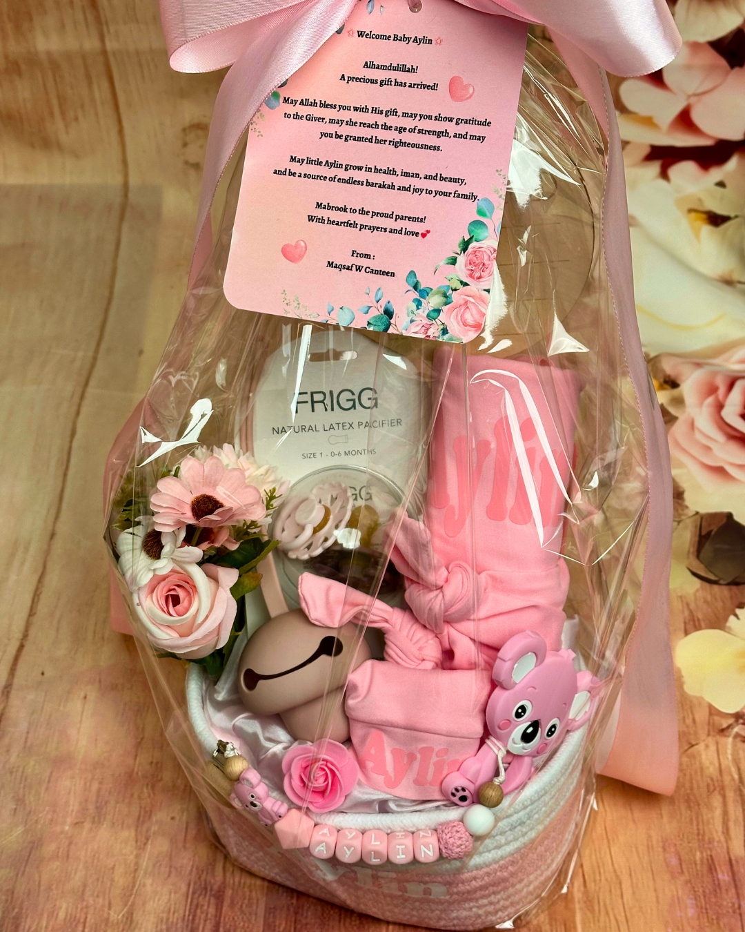 11-pieces - Snuggles & Cuddles Baby Basket - Blush Pink