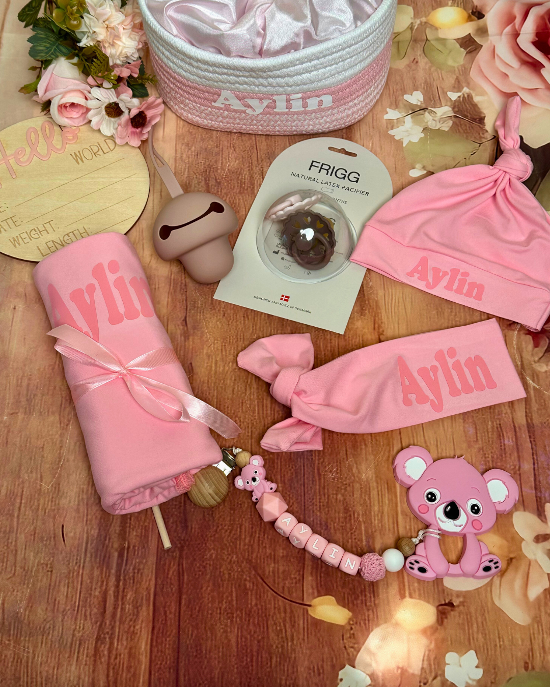 11-pieces - Snuggles & Cuddles Baby Basket - Blush Pink