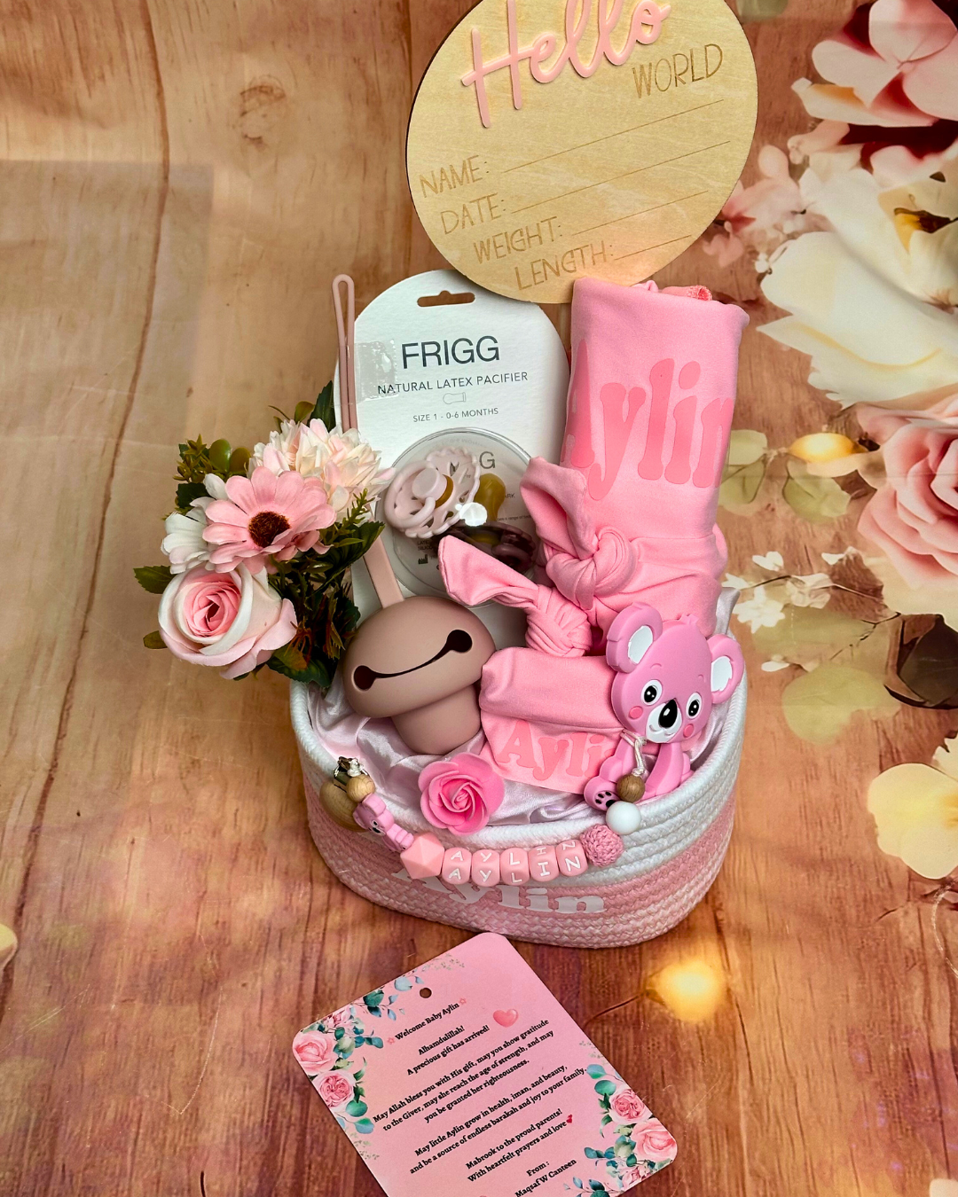 11-pieces - Snuggles & Cuddles Baby Basket - Blush Pink