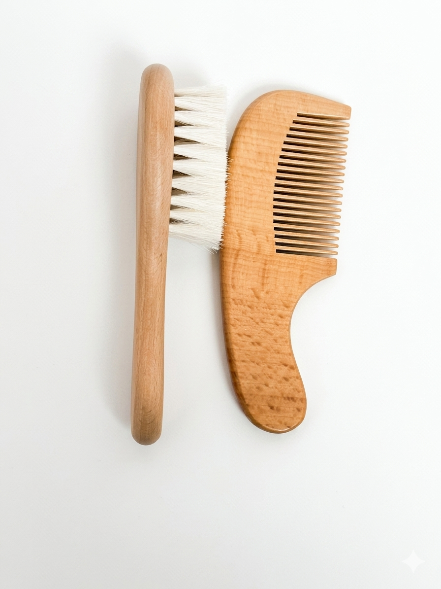 Wood Hair Brush and Comb Set