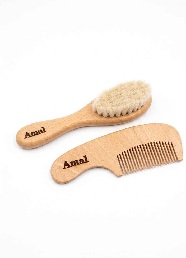 Wood Hair Brush and Comb with name