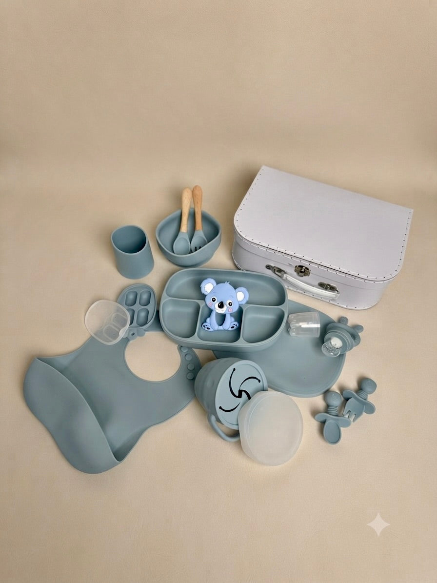 First Bites - Complete Silicone Feeding Set - Dusty Blue