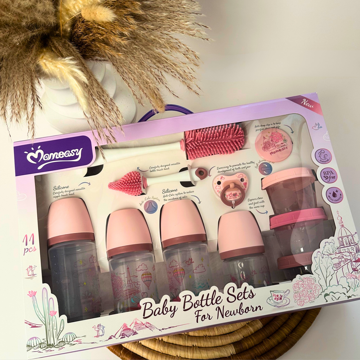 11- pieces -Comfort and Care - Baby Bottle Set - Large -Pink