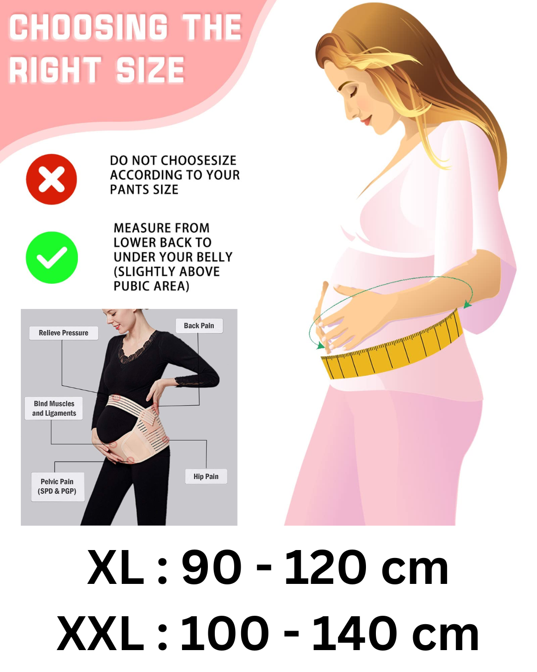 Pregnancy Support Belt- Light Pink- XL