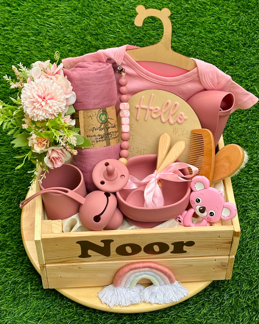 18-pieces - Bundle of Joy - Baby Girl Basket - Dusty Pink