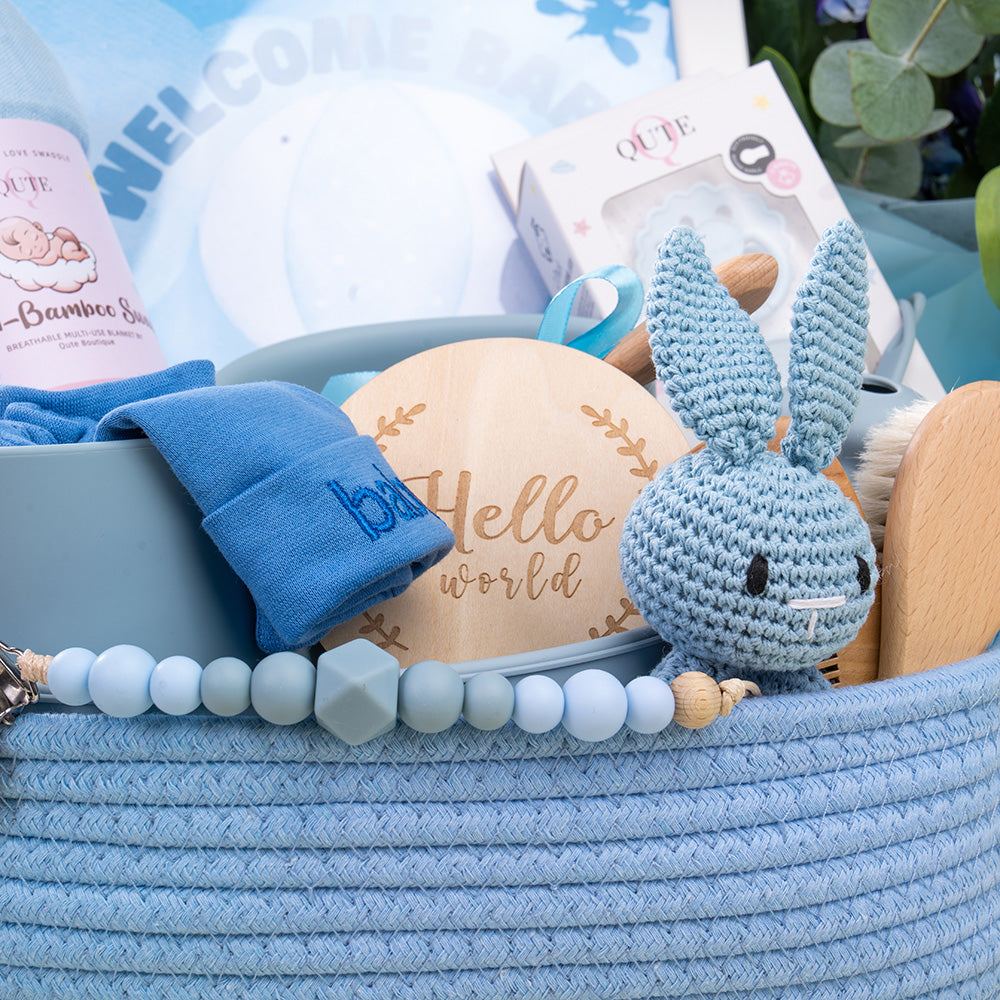 19-piece - Baby Boy Keepsake Basket with Bouquet