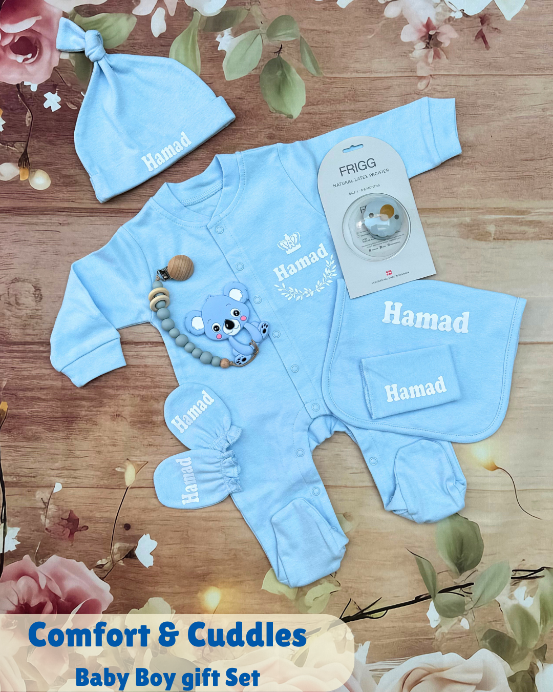 10-pieces- Comfort and Cuddles - Personalised Baby boy Gift set