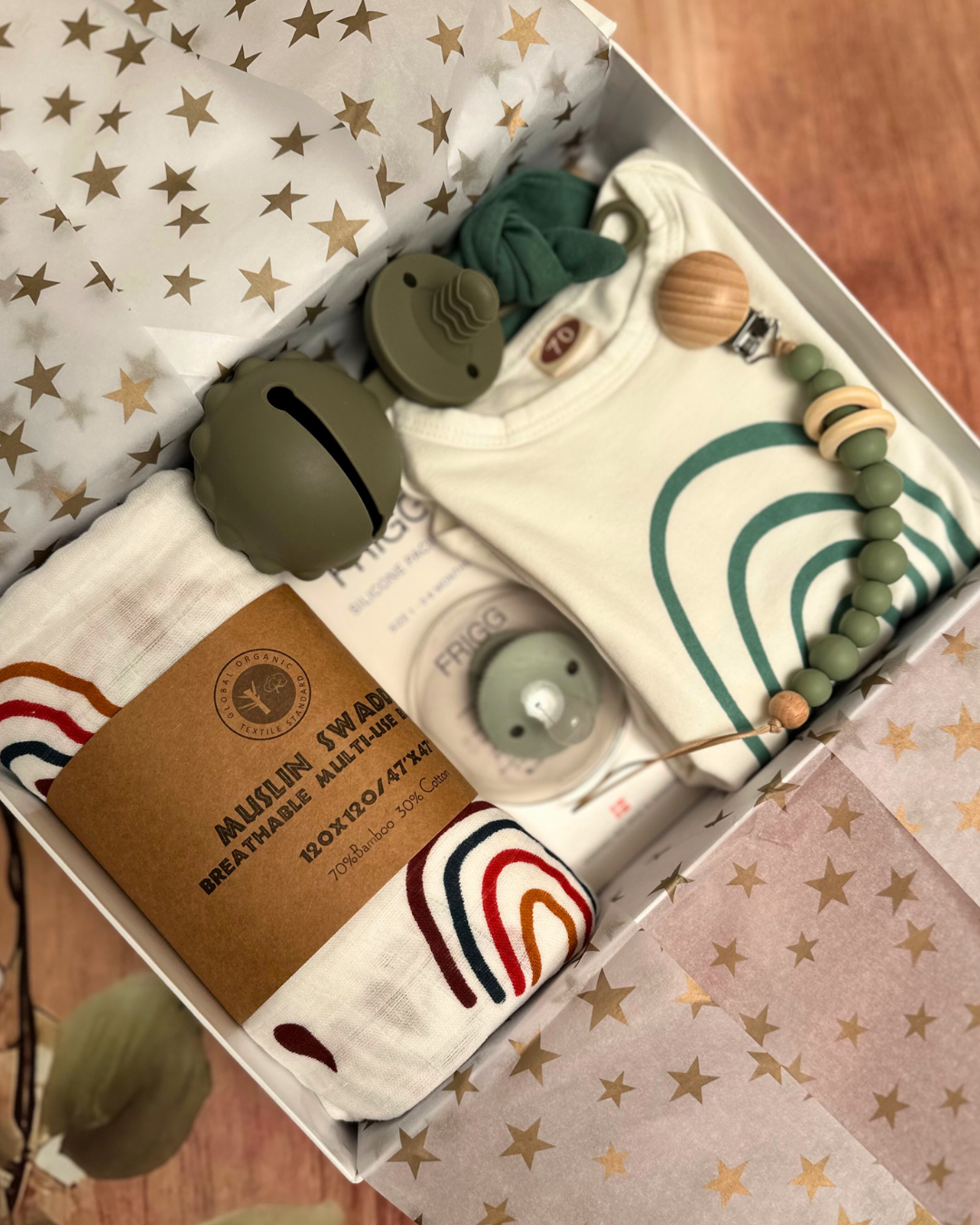 7 pieces - Snuggle & Soothe Baby Package - Sage Green Rainbow