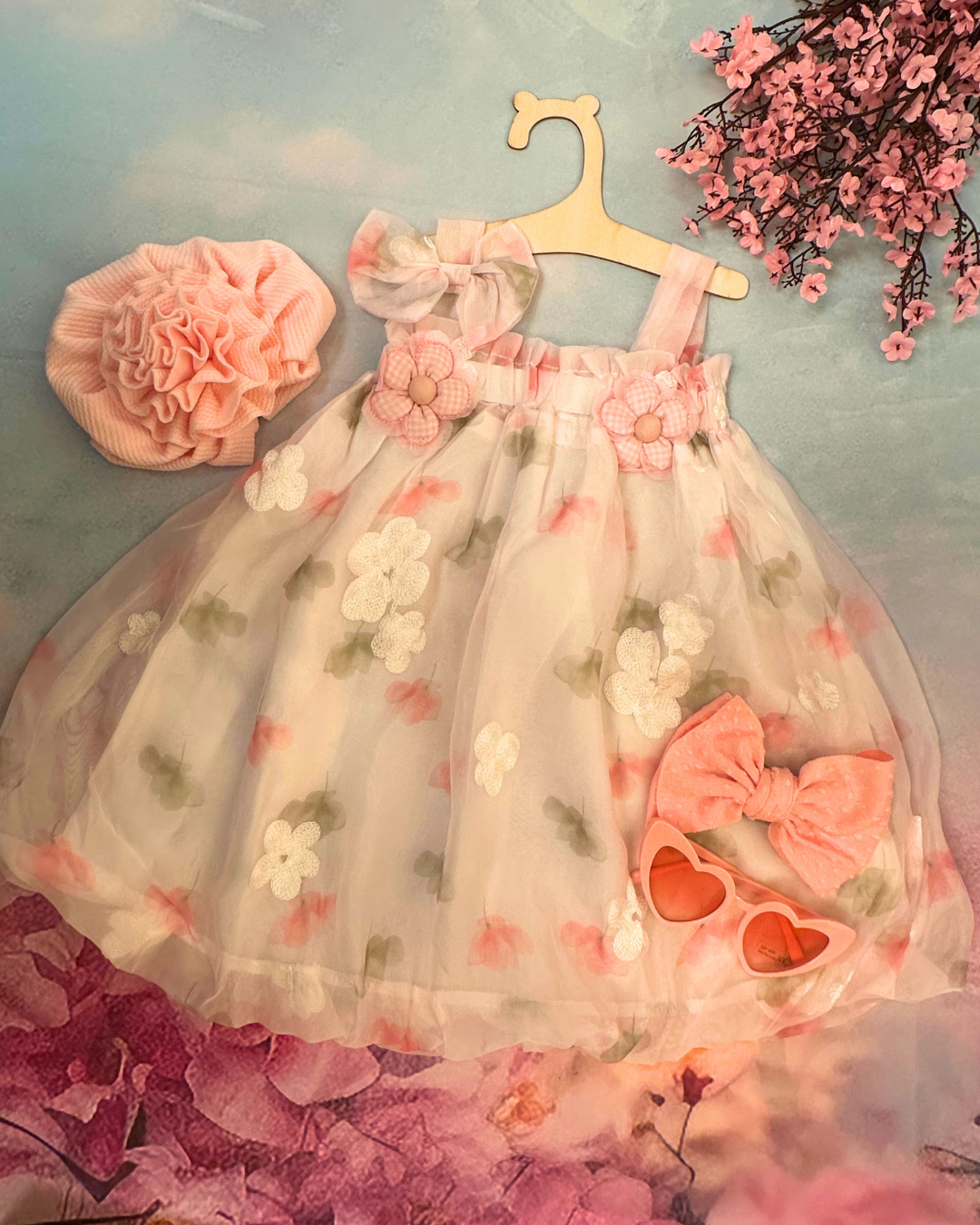 6-pieces - First Birthday Gift - Pink & White Floral Cloud