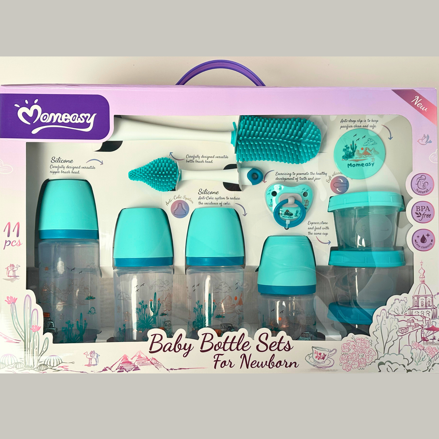 11- pieces - Comfort and Care - Baby Bottle Set- Green