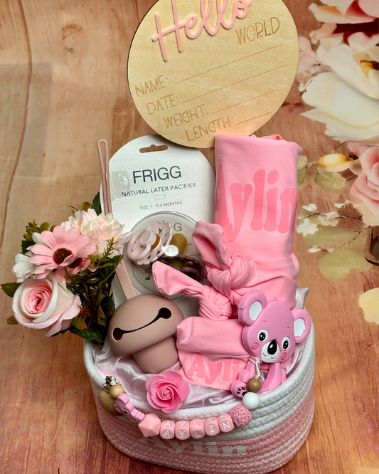 11-pieces - Snuggles & Cuddles Baby Basket - Blush Pink