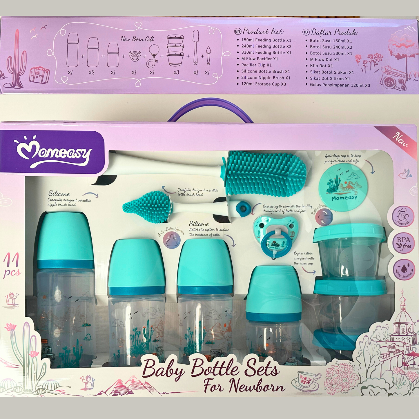 11- pieces - Comfort and Care - Baby Bottle Set- Green