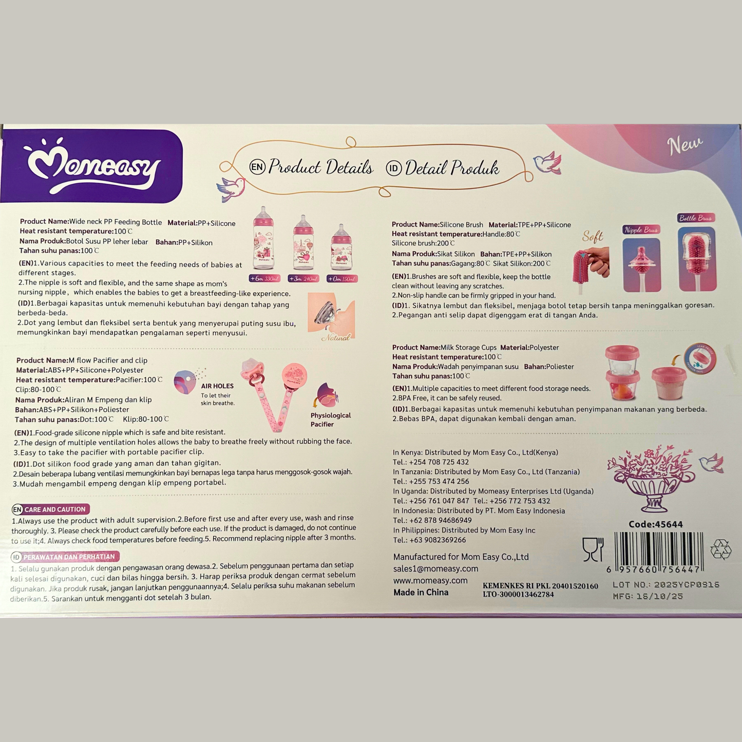 11- pieces -Comfort and Care - Baby Bottle Set - Large -Pink