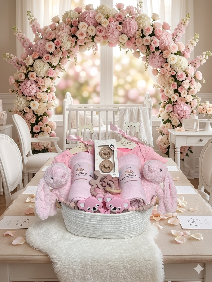 20 - piece set -Twins Baby Basket - Double the cuddles - Pink