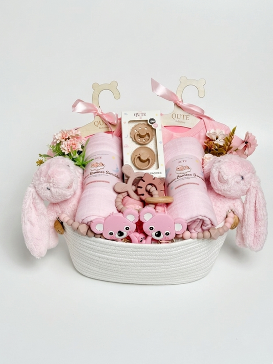 20 - piece set -Twins Baby Basket - Double the cuddles - Pink