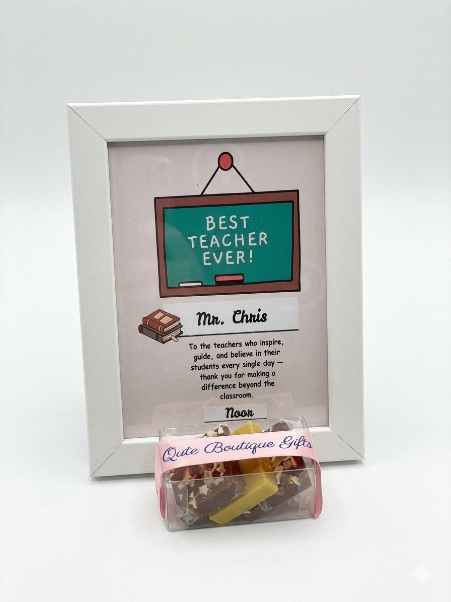 Teacher Gifts - Personalised frame with 3 luxury chocolates