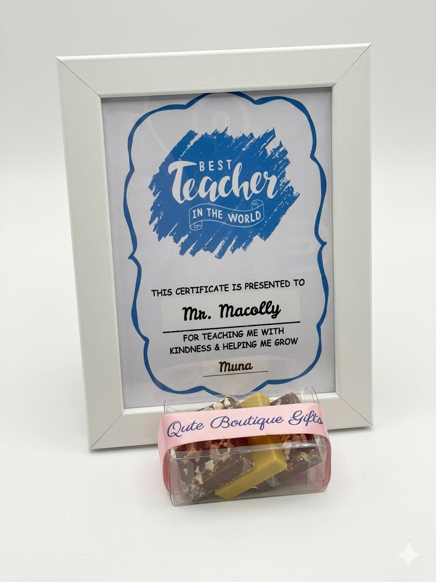 Teacher Gifts - Personalised frame with 3 luxury chocolates