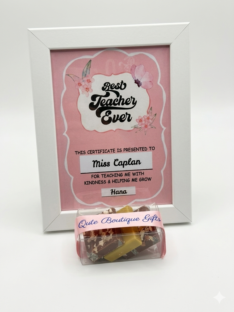 Teacher Gifts - Personalised frame with 3 luxury chocolates