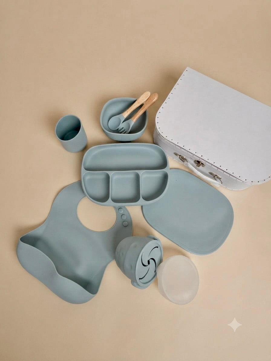 First Bites - Beginner Silicone Feeding Set - Dusty Blue