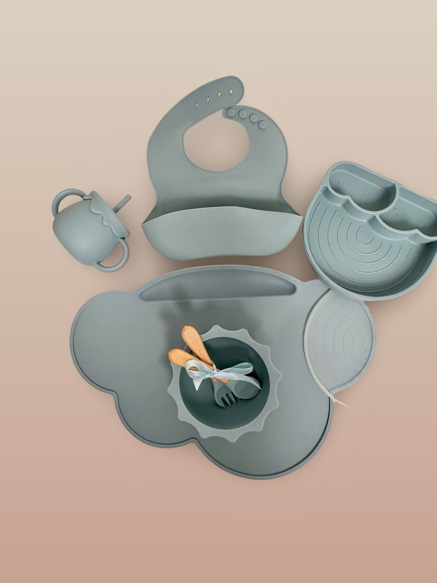 Sunshine Smiles - Baby Feeding Set - Dusty Blue