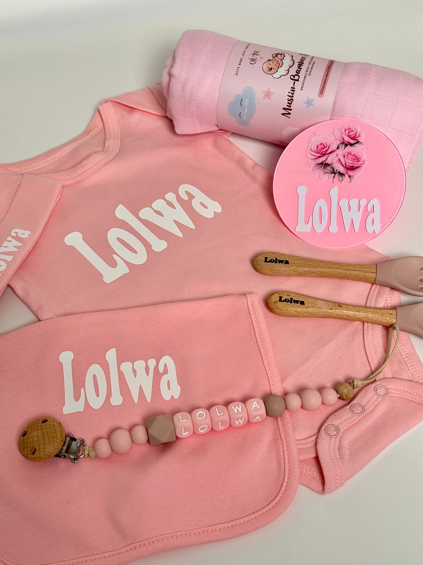 Little Miracles - Baby Girl Clothing & Feeding Essentials with keepsake basket