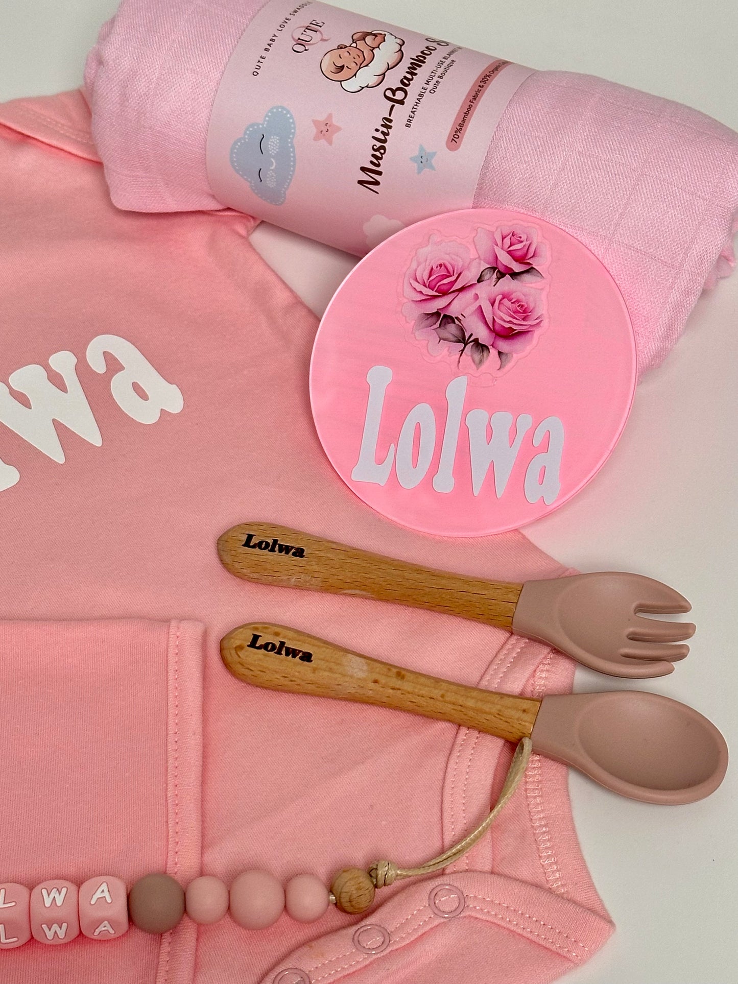 Little Miracles - Baby Girl Clothing & Feeding Essentials with keepsake basket