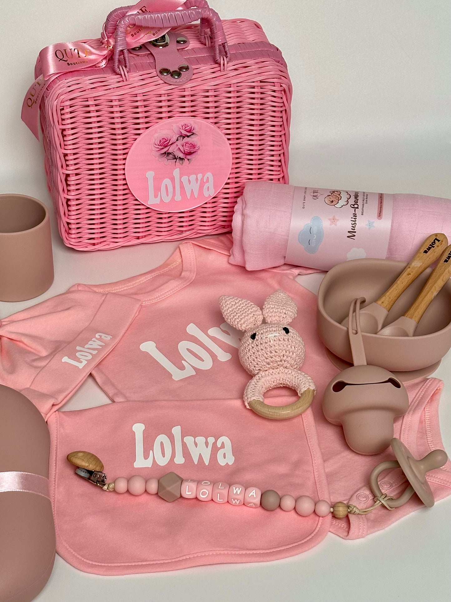 Little Miracles - Baby Girl Clothing & Feeding Essentials with keepsake basket
