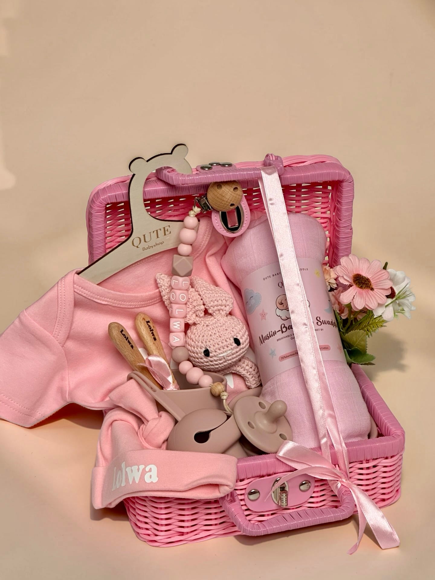 Little Miracles - Baby Girl Clothing & Feeding Essentials with keepsake basket