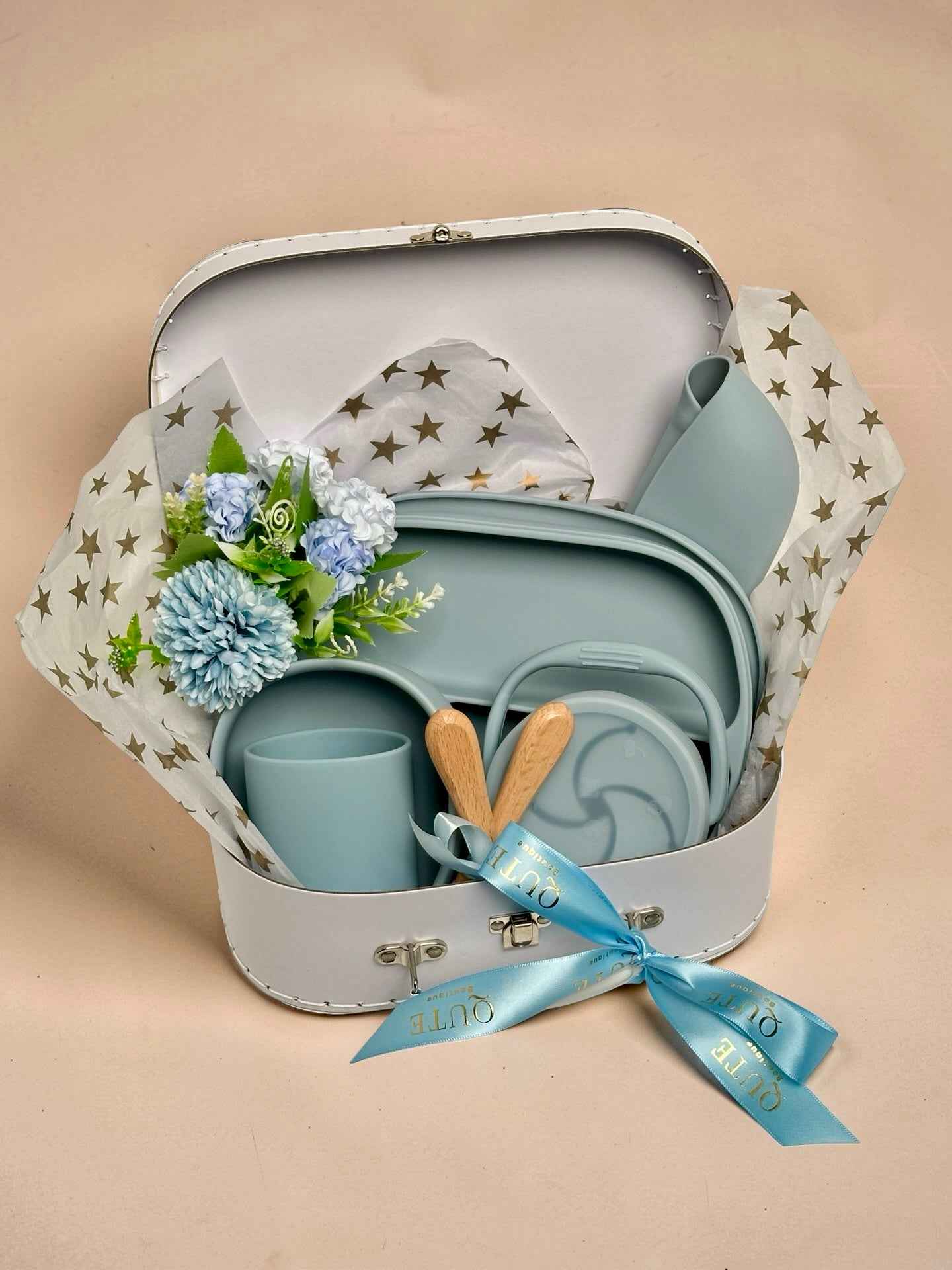 Stress-Free Mealtime Memories Baby Feeding Set - Dusty Blue for Playful Eating Adventures