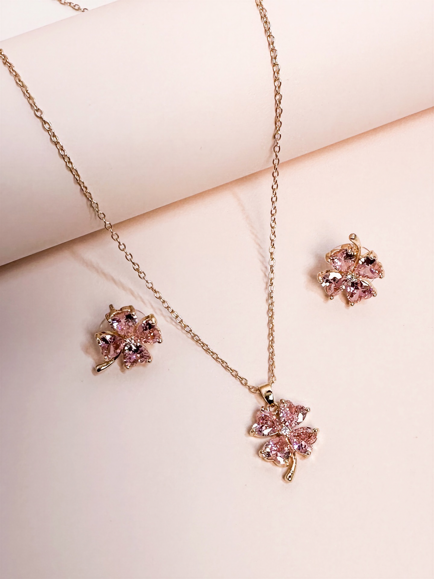 Fortuna Pink Flower Jewellery Set