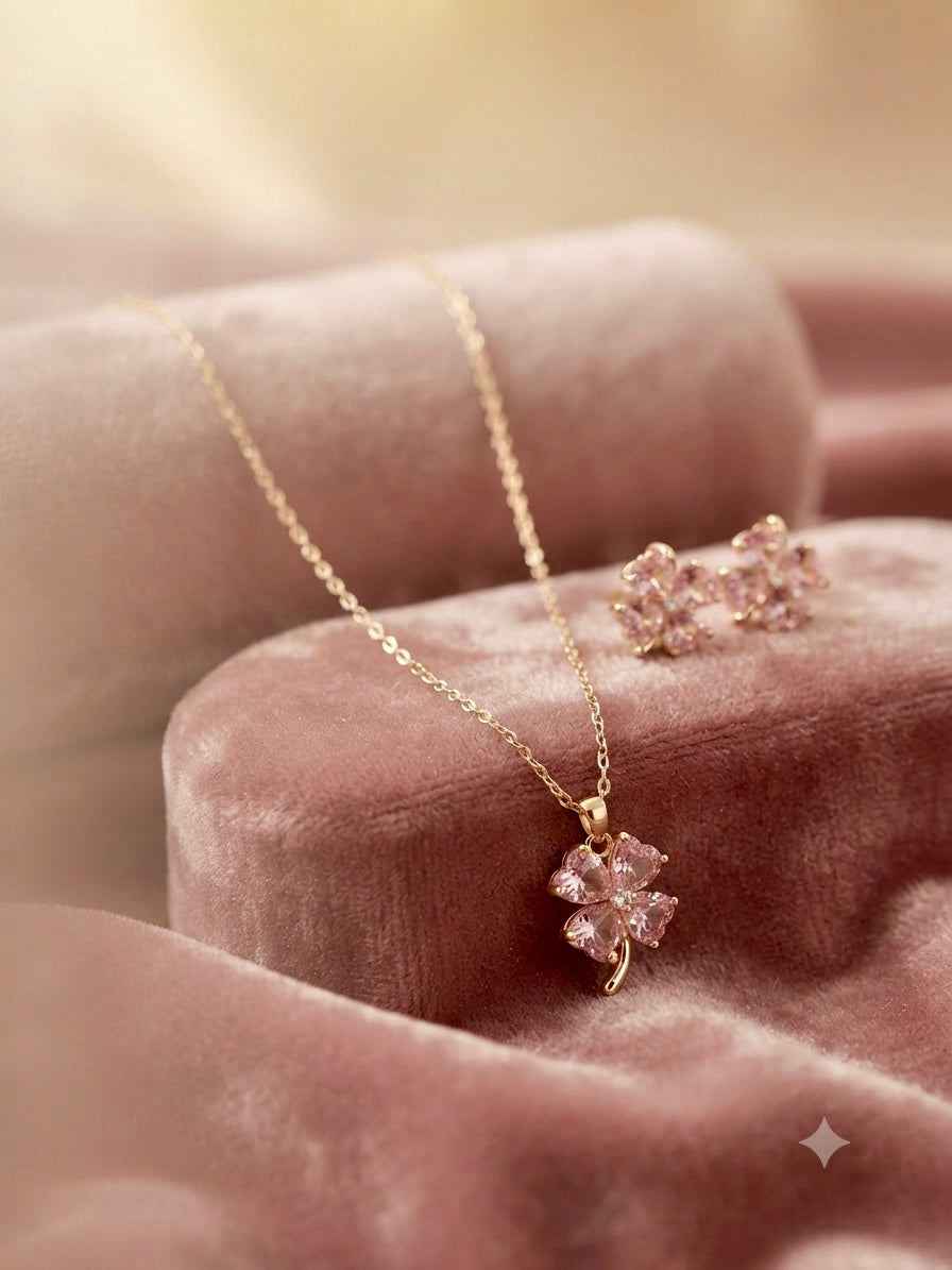 Fortuna Pink Flower Jewellery Set