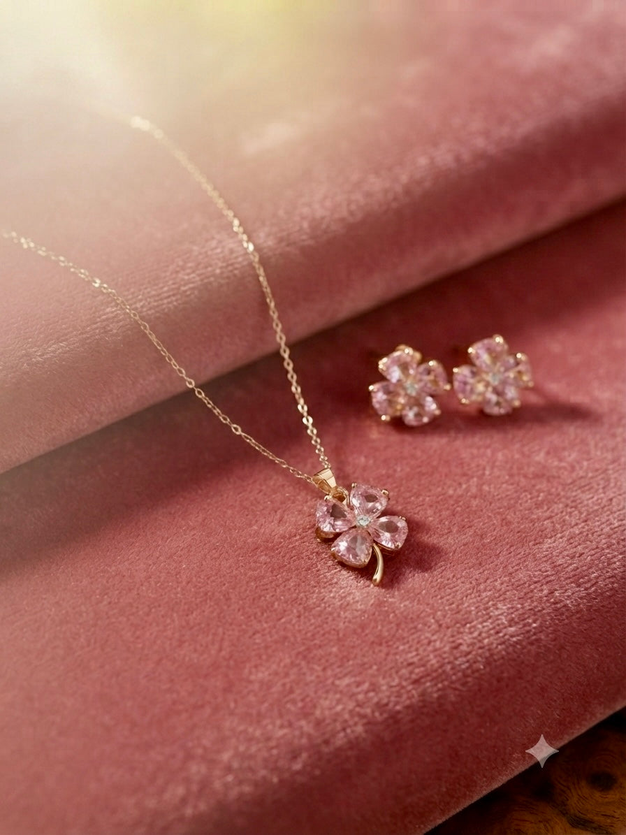 Fortuna Pink Flower Jewellery Set