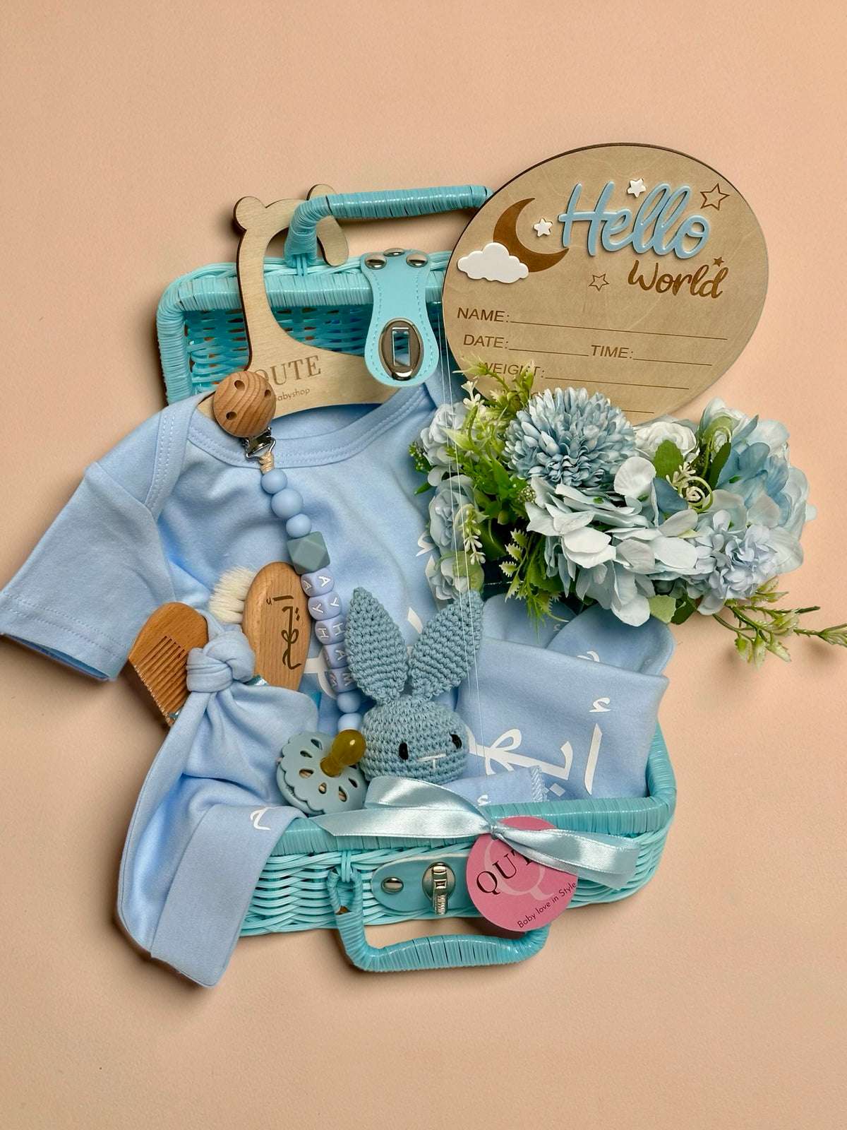 Custom Name Baby Boy Gift Hamper & Keepsake Suitcase - Doha Delivery