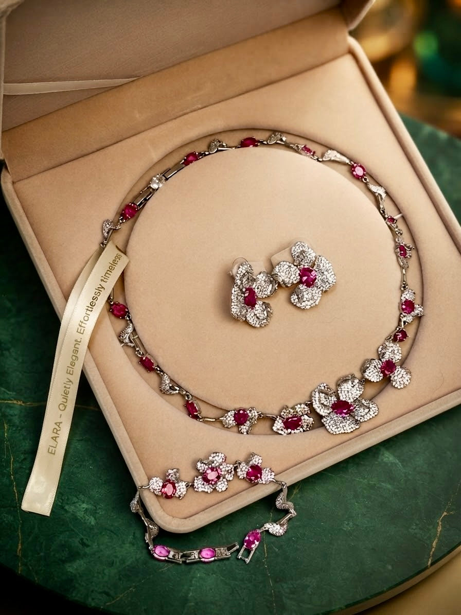 Elara Royal Ruby Fuchsia & Pave Full Jewelry Set - Luxury Gift for Women & Moms in Qatar