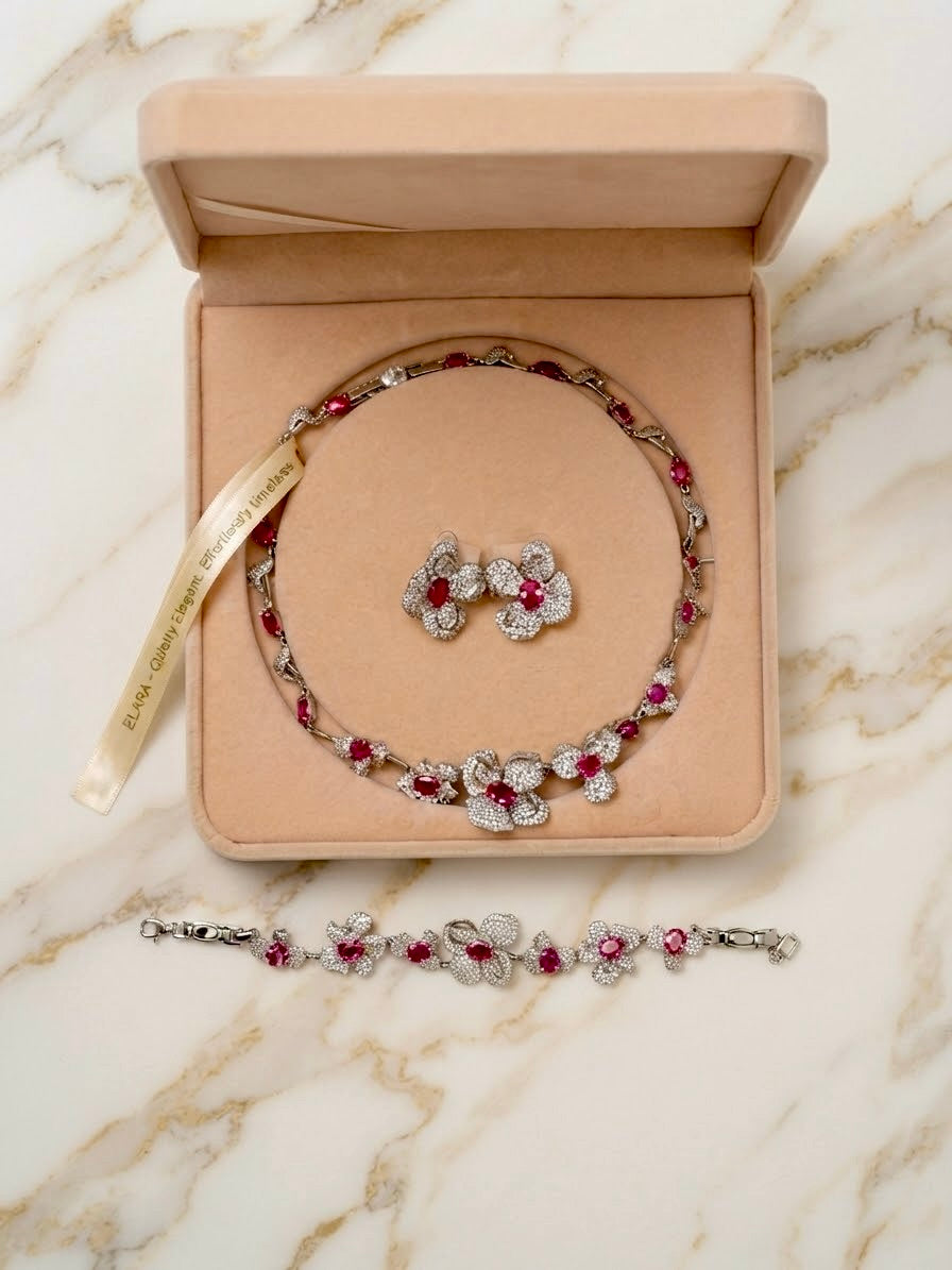Elara Royal Ruby Fuchsia & Pave Full Jewelry Set - Luxury Gift for Women & Moms in Qatar