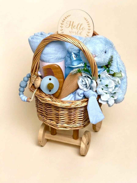 The Little Carriage Basket Gift Set (Blue) - Luxury Newborn Stroller Hamper