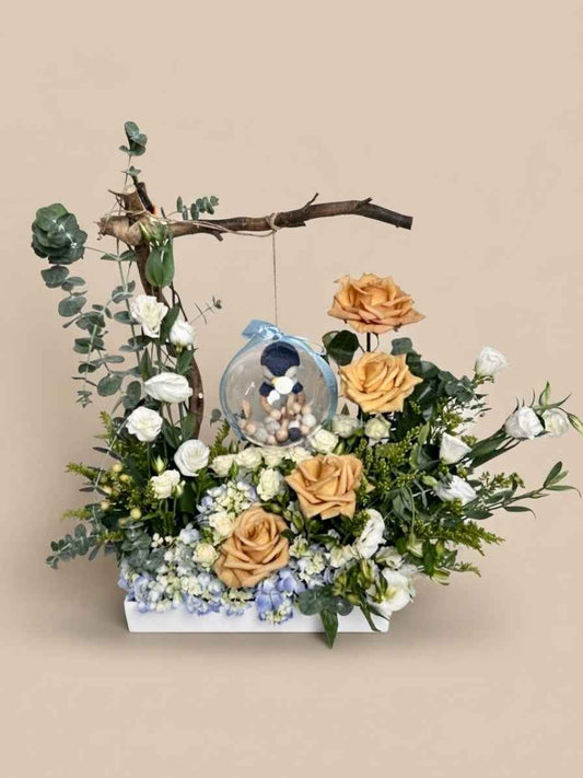 Baby Bloom Bubble – "Little Explorer" Blue Keepsake Arrangement | Floral Art by Plaza Hollandi