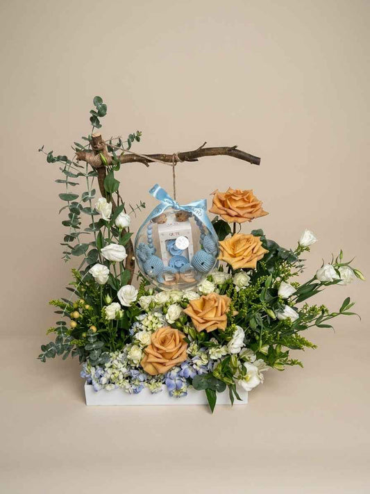 Baby Bloom Bubble – "Double Prince Twins" Blue Keepsake Arrangement | Floral Art by Plaza Hollandi