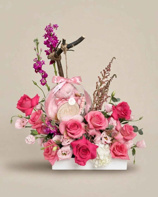 Baby Bloom Bubble – "Personalized Bunny & Milestones" Keepsake Arrangement | Floral Art by Plaza Hollandi
