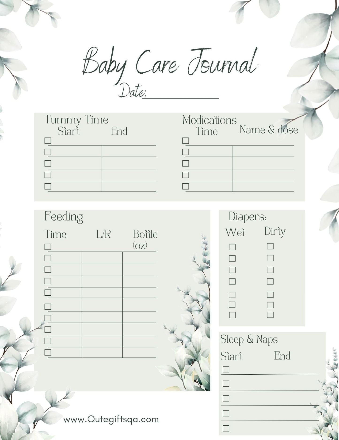 Baby Care Journal - Peaceful Green!