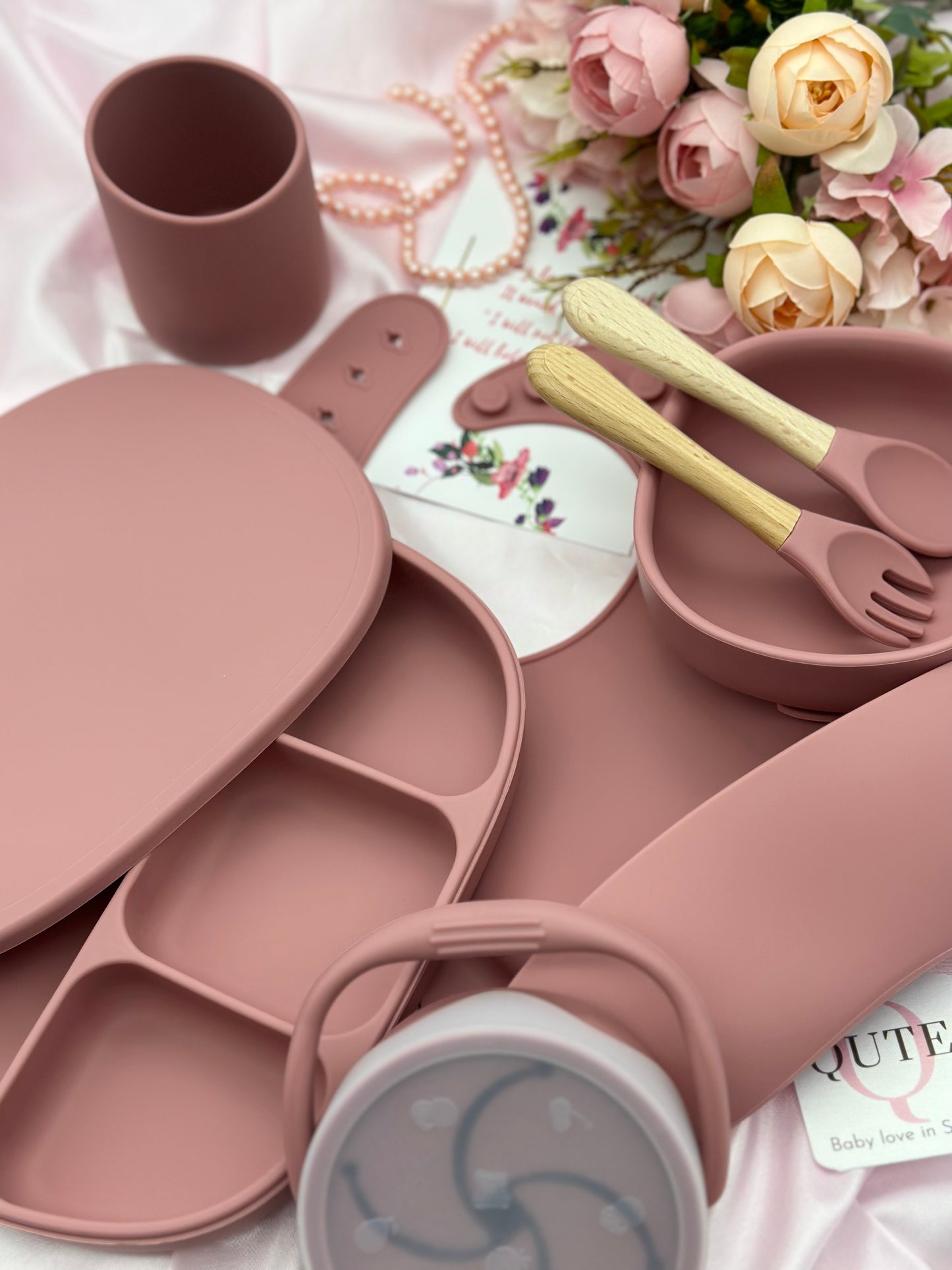 9 pieces - Baby Feeding Set - Dark Pink