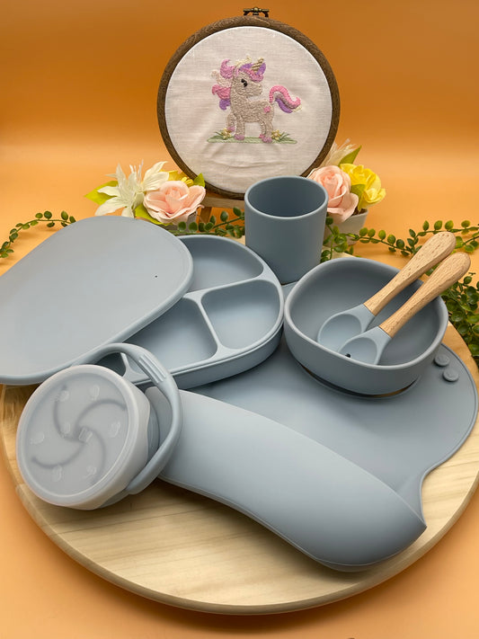 9-pieces -Baby Feeding Set - Dusty Blue