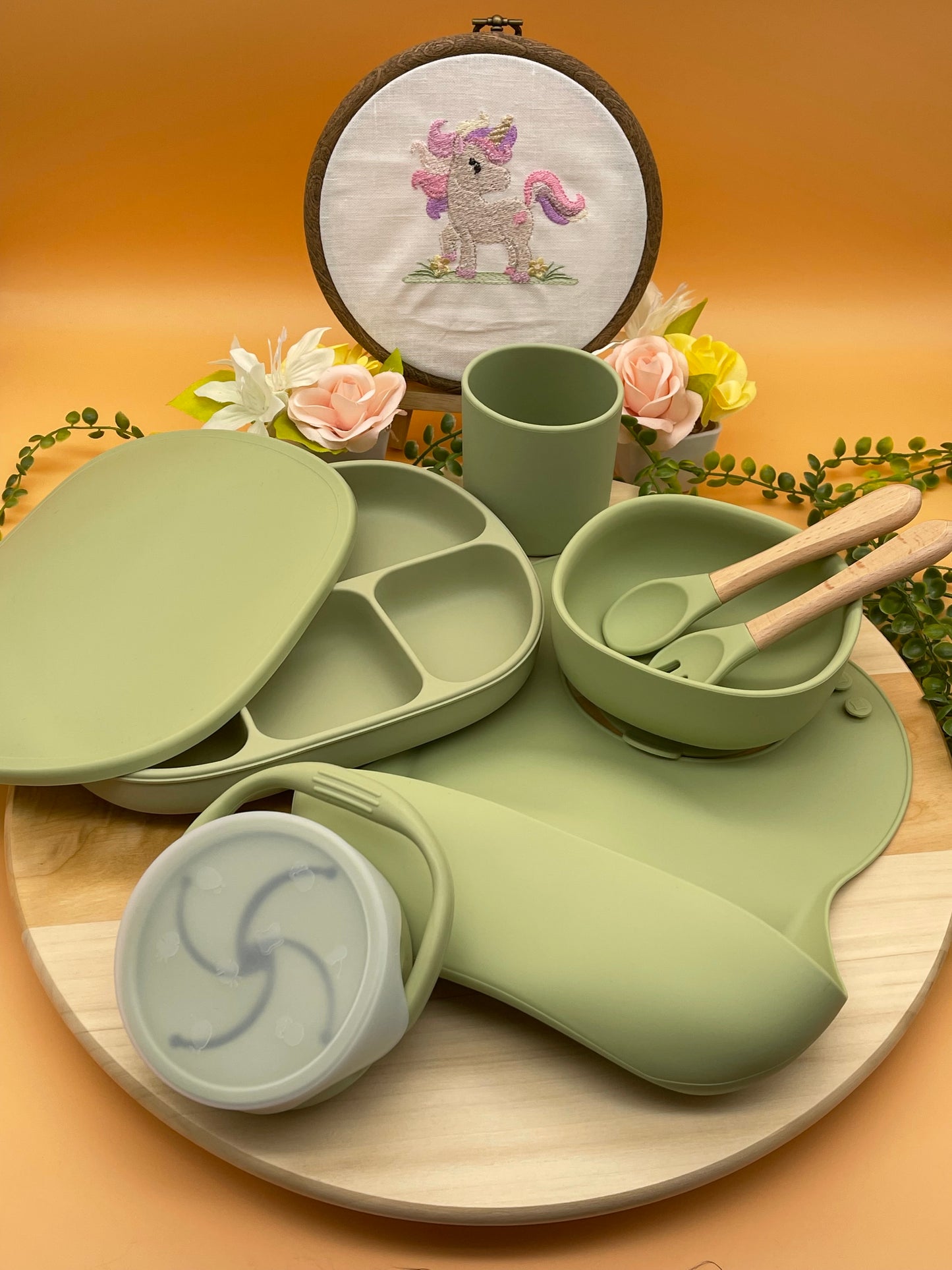 9 pieces -Baby Feeding Set - Olive Green